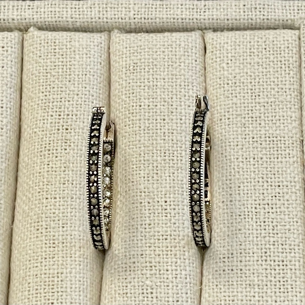 Sterling silver marcasite inside out hoop earrings